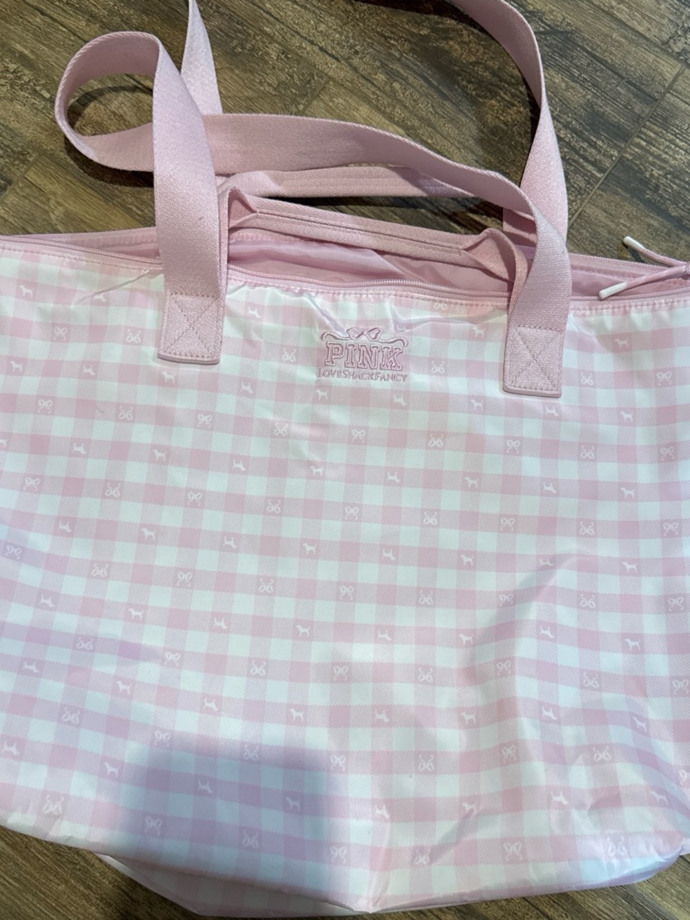 PINK Victoria's Secret Love Shack Fancy Pink Gingham Tote Bag